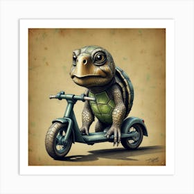 Turtle On A Scooter 3 Art Print