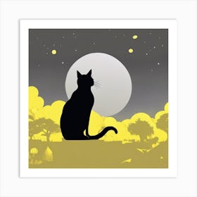 Cat In The Moonlight 1 Art Print