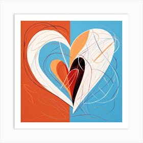 Geometric Doodle Of Orange & Blue Heart 2 Art Print