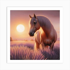 Horse In Lavender Field Canvas Art 2 Art Print