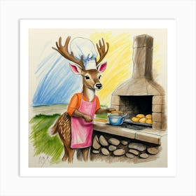 Chef Deer 23 Art Print