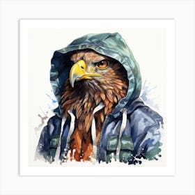 Watercolour Cartoon Hawk In A Hoodie 3 Art Print