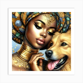 African Woman With Dog 1 Art Print