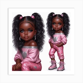 Little Black Girl In Pink 2 Art Print