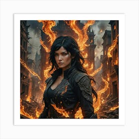 Girl Surrounded by Flames Art Print