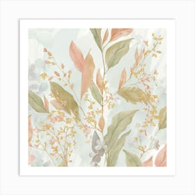 A Delicate Pastel Illustration Of Leaves And Del Art Print