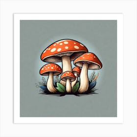 Mushrooms On A Grey Background Art Print