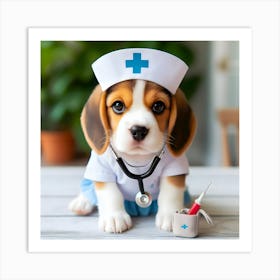 Beagle Puppy Nurse Art Print