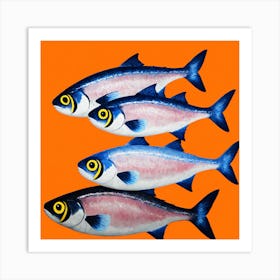 Four Fish On Orange Background Art Print