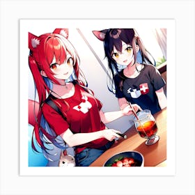 Two Anime Girls At A Table Art Print