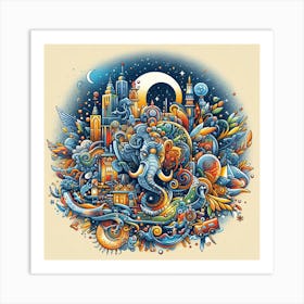 Elephant City Art Print