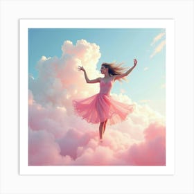 Watercolor Dancer Amidst Swirling Pastel Clouds 1 Art Print