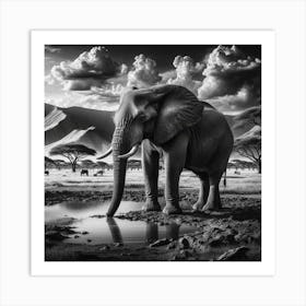 Elephant In The Savannah 3 Art Print