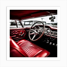 Lifestyle Detail Style Restored Automobile Red Shiny Part Vintage Antique Roadster Inside (5) Art Print