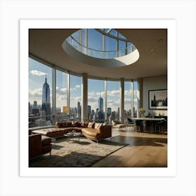 Living Room With City View Art Print