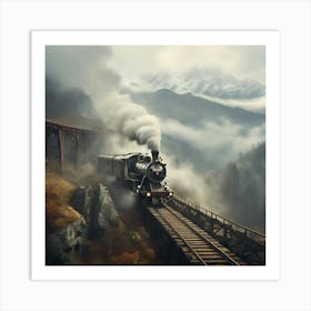 Steam Train On The Tracks paintings art print Art Print