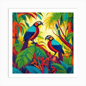 Two Parrots In The Jungle Fauvism Tropical Birds in the Jungle Art Print