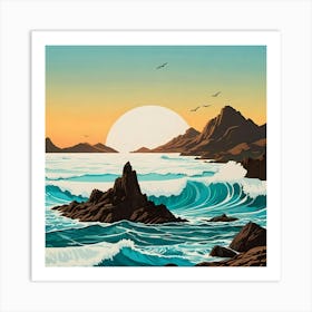 Sunset Over The Ocean 1 Art Print