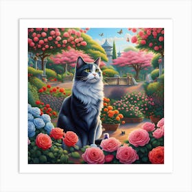 Cat's Secret Haven: Among the Roses Art Print