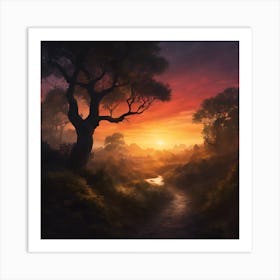 Sunset In The Forest Art Print