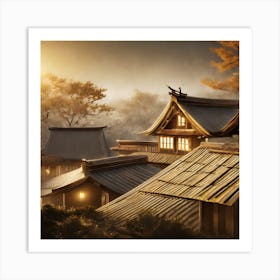 Firefly Rustic Rooftop Japanese Vintage Village Landscape 39076 (2) Art Print