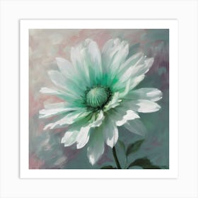 "Emerald Essence"  This artwork features a delicate flower with petals that fade from a soft, pure white to a rich emerald green at the center. The brushstrokes are fluid and impressionistic, giving the image a dreamy quality, as if the flower is emerging from a mist. The background's muted tones create a gentle contrast that allows the blossom to take center stage.  "Emerald Essence" captures the transient beauty of a blooming flower, symbolizing new beginnings and the purity of nature. It's an elegant piece that would bring a touch of serene beauty to any space, inviting viewers to pause and reflect on the subtle yet profound grace of the natural world. Art Print