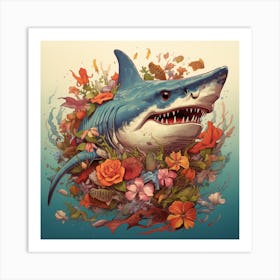 Sharks And Flowers Art Print