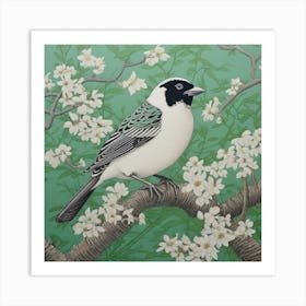 Ohara Koson Inspired Bird Painting Sparrow 4 Square Art Print