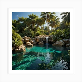 Waterfall In A Tropical Garden 1 Art Print