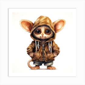 Watercolour Cartoon Tarsier In A Hoodie 2 Art Print