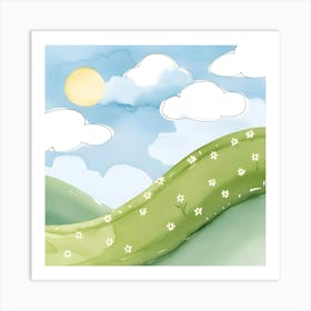 Watercolor Of A Hill Art Print