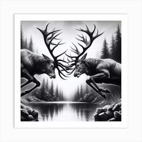 Deer Fighting Art Print