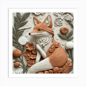 Fox And Flowers Art Print