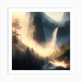 Waterfall In The Mountains Art Print