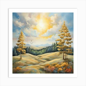 Leonardo Diffusion Xl A Vibrant Daytime Landscape Featuring A 3 Art Print