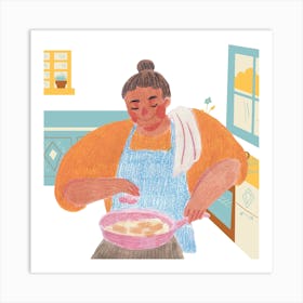 Illustration Of A Woman Cooking Art Print