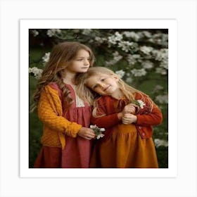 Two Little Girls Hugging Art Print