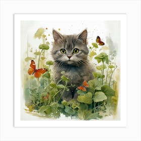 Cat In The Meadow Art Print