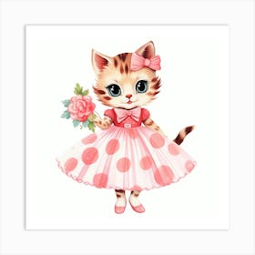 Cute Kitten In Pink Dress Art Print