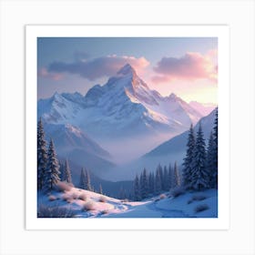 Majestic Snow Covered Mountains Under A Soft Twilight 1 Art Print