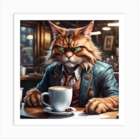 Cat In A Coffee Shop Art Print