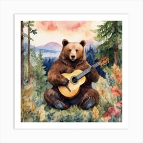 Bear Playing Guitar 3 Art Print
