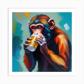 Monkey Drinking Beer 1 Art Print