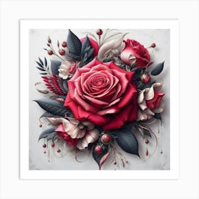 Aesthetic style, Large red rose flower Art Print