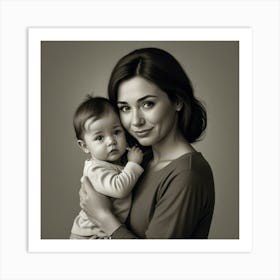 Black And White Portrait Of A Woman Holding A Baby Art Print