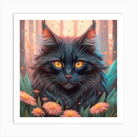 Black Cat In The Forest Art Print