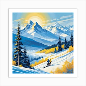 Skiers In The Mountains Art Print