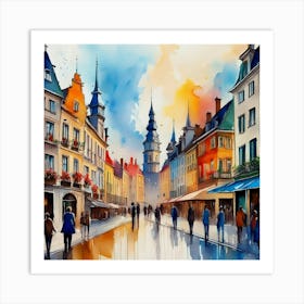 Watercolor Of Old Town Art Print