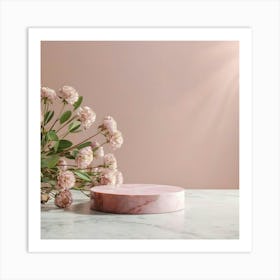 Pink Marble Table With Flowers Art Print