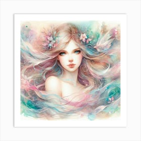 Girl With Flowers Art Print